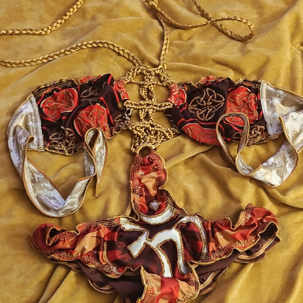 Ama Bella Bohemian Style Monokini with Brown With Gold and Red Accents